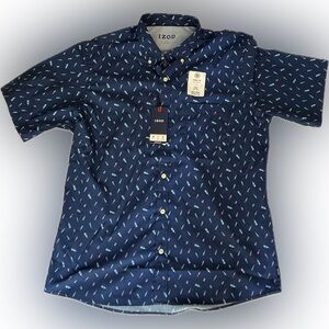🏷️ NWT IZOD Cool FX Athletic Fit Button Down - Blue Bottle Print Size L